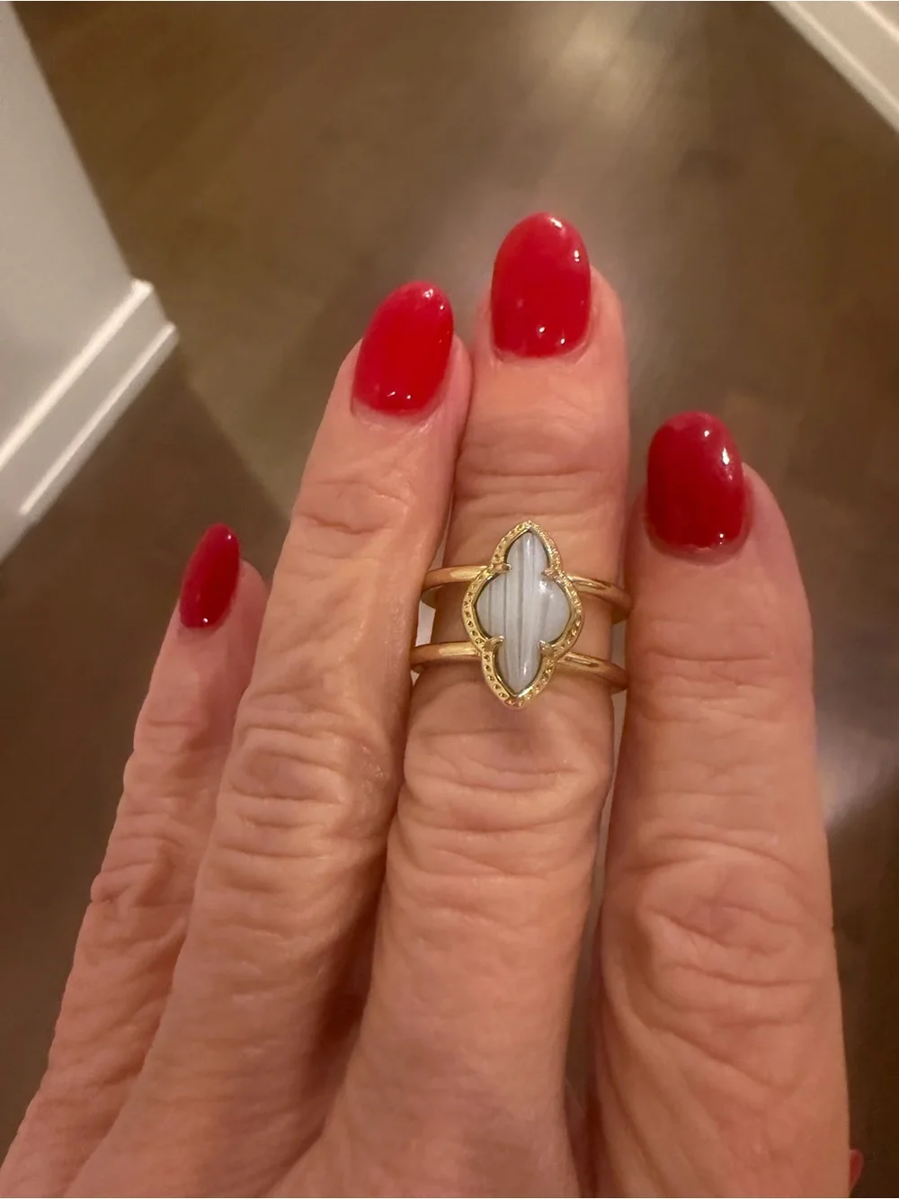 Kendra Scott Gold-Tone Double Band Ring with White Striped Marquise Stone